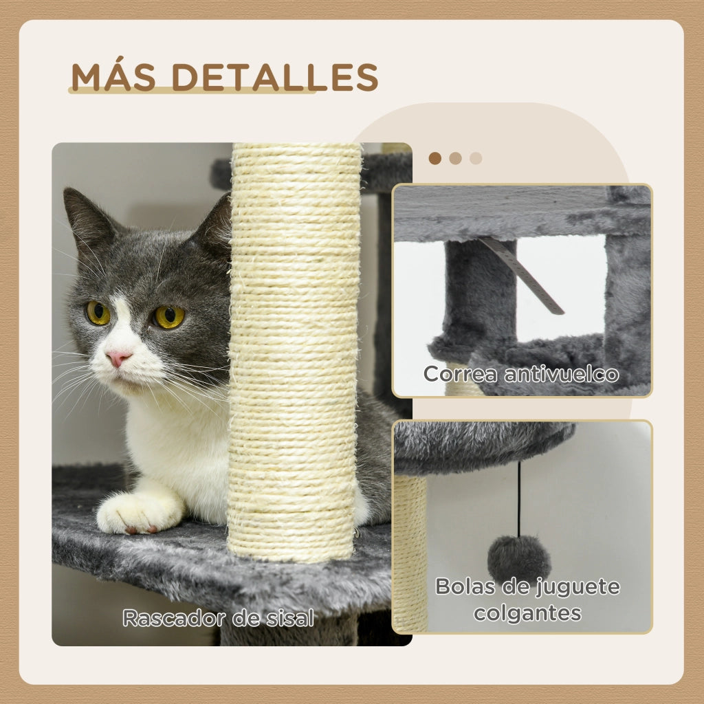 Torre per Gatti Grande con Posti per Grattare ¨C Minimal ¨C 49x49x144 cm Grigio