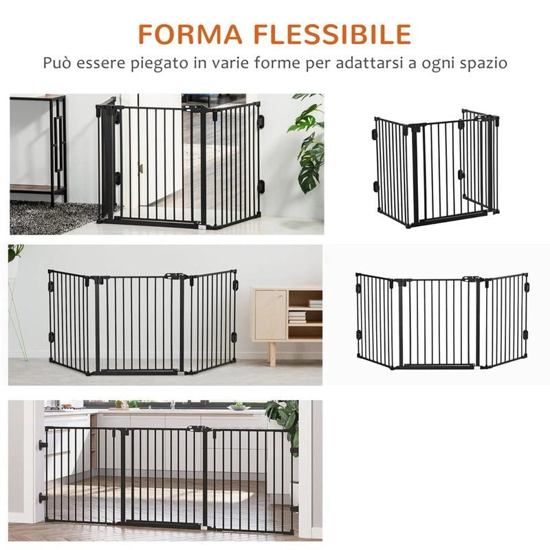 CANCELLETTO DI SICUREZZA PIEGHEVOLE E REGOLABILE IN ACCIAIO, BARRIERA PER CANI CON CHIUSURA AUTOMATICA E SISTEMA DI BLOCCO - NERO