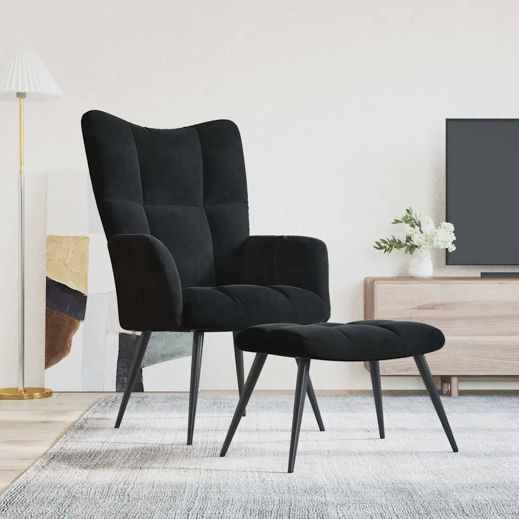 Divano Sedia-Poltrona Relax con Sgabello in Velluto Nero 408063