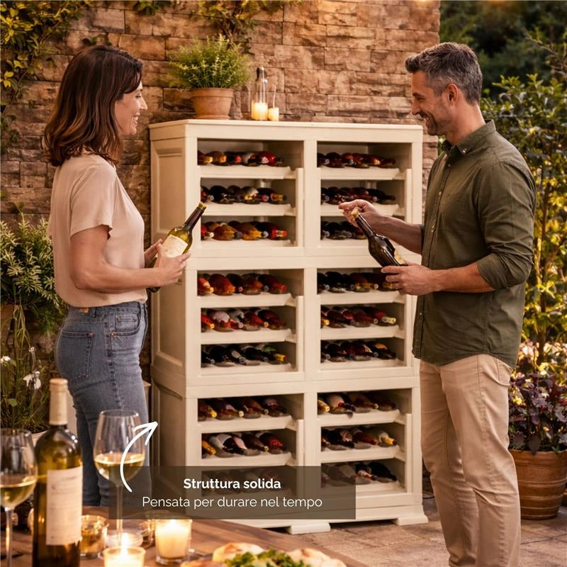 SCAFFALE PORTABOTTIGLIE PER 72 BOTTIGLIE 79X42,5X125 CM – CANTINETTA MODERNA A VISTA SENZA ANTE, MOBILE VINO MODULARE OMNIMODUS