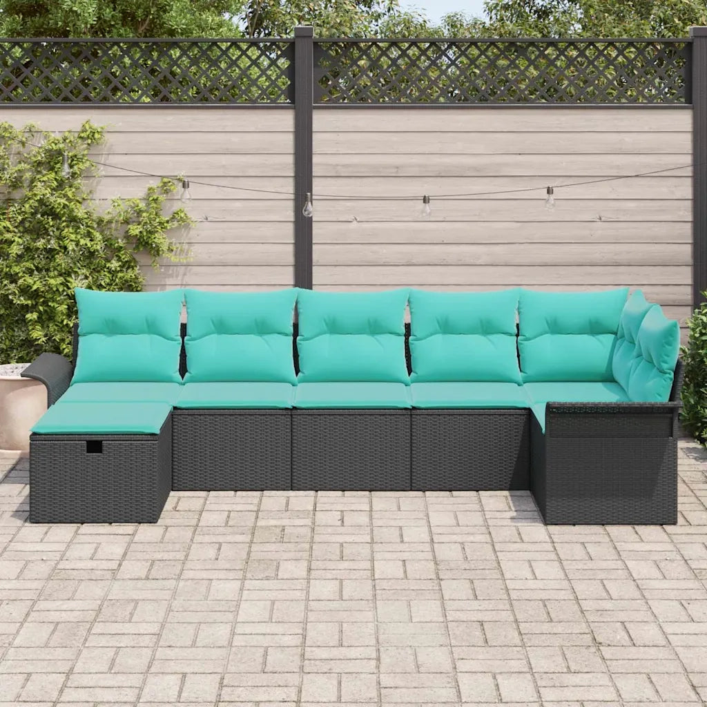 Set Divano da Giardino 7 pcs Nero e Turchese polyrattan 3358905
