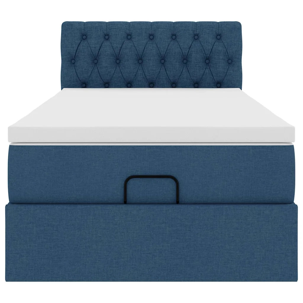 Struttura Letto Pouf con Materasso Blu 90x190 cm in Tessuto 3312359