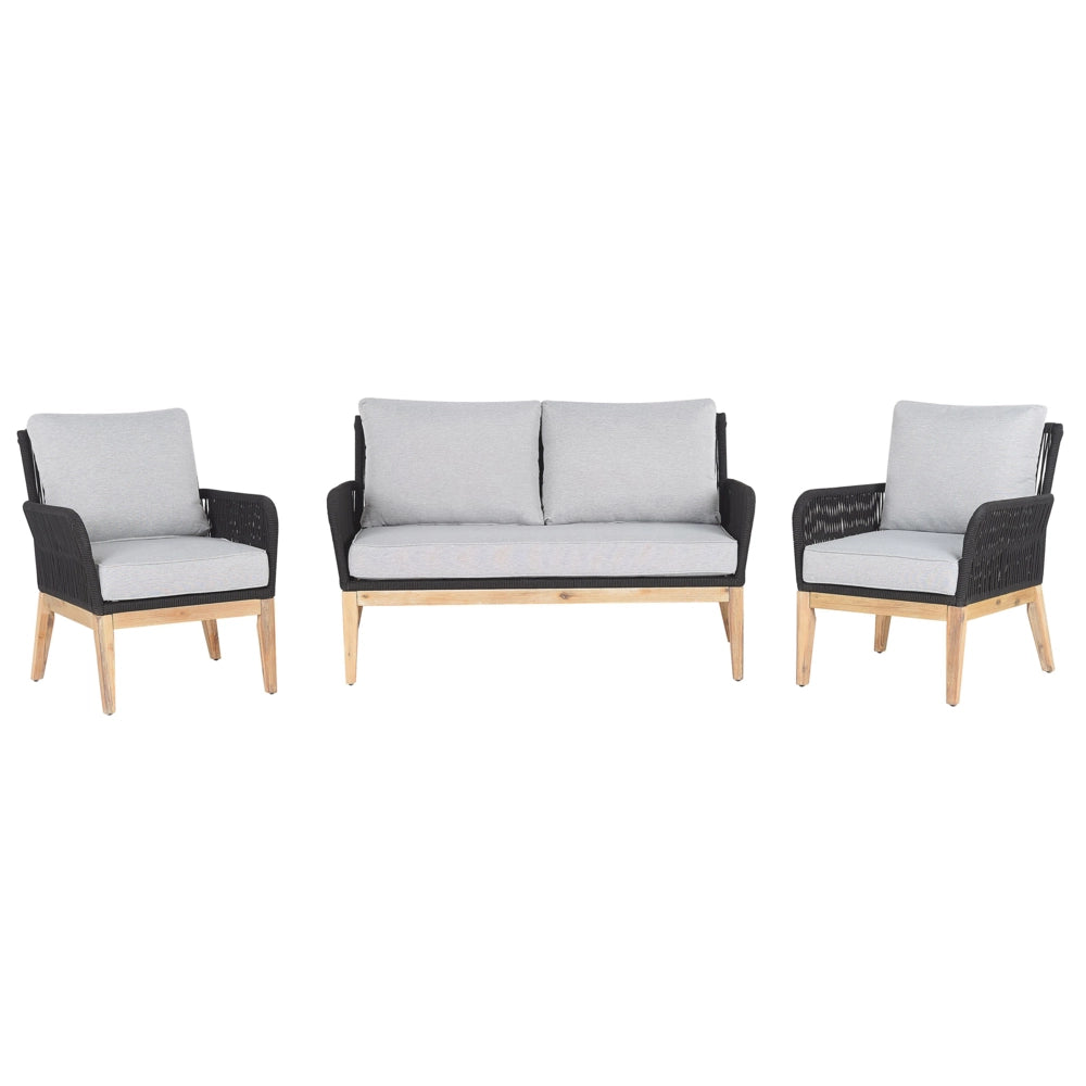 Set Conversazione Giardino Legno Acacia Grigio Cuscini Moderni da Esterno 4 Posti con Tavolino