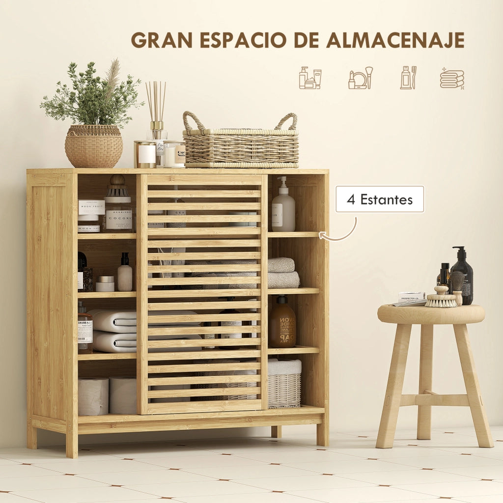 Armadietto Bagno in Bamb¨´ con Ante Scorrevoli 4 Ripiani ¨C Zephmum ¨C 80x34x80 cm Naturale