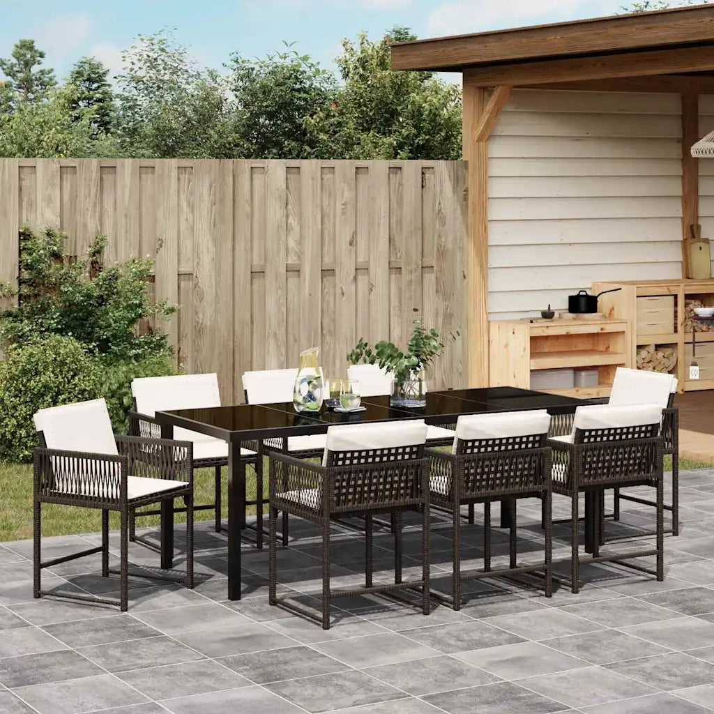 Set da Pranzo per Giardino 9 pcs Marrone polyrattan 3380756