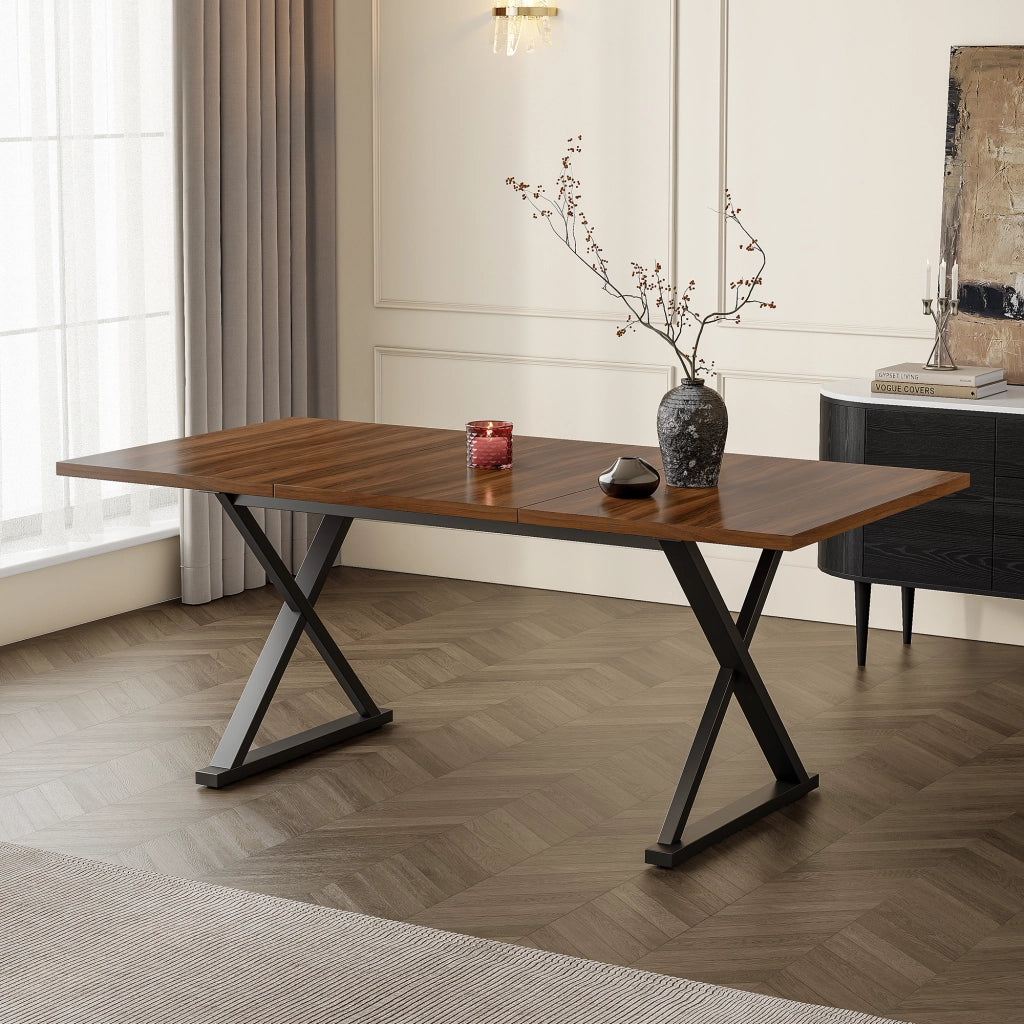 Tavolo da Pranzo per 6-8 Persone con Gambe a X; Stile Moderno; in MDF; Noce; 180×90×75 cm