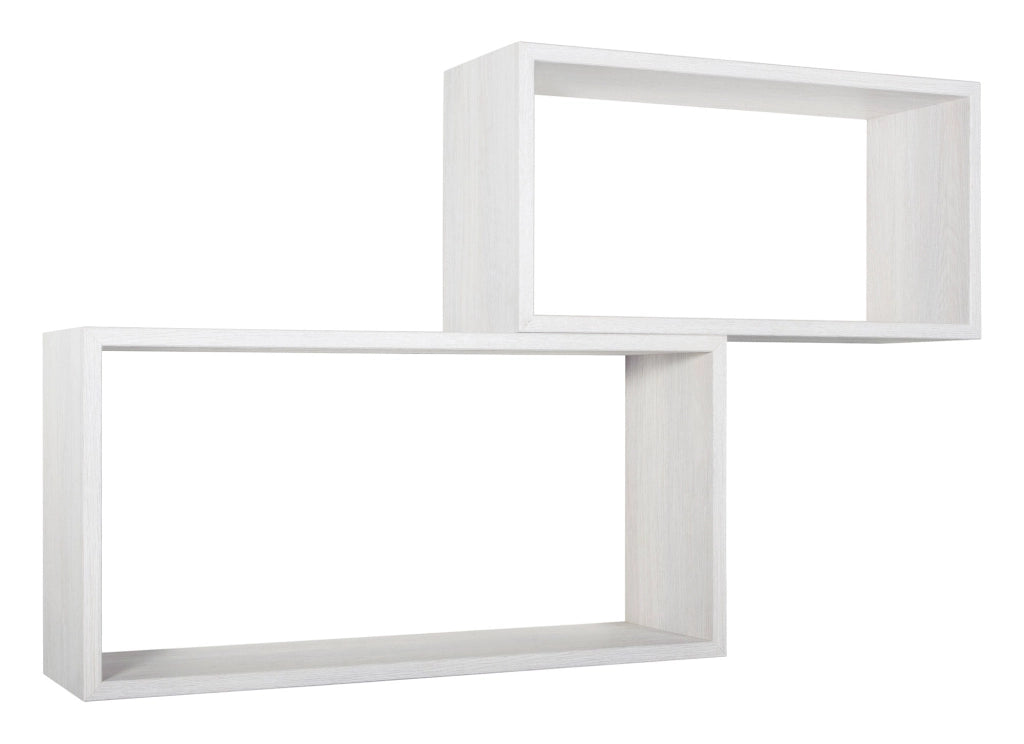 Set 2 Mensole Cubo da Parete Rettangolare in Fibra di Legno Bislungo Rovere Sbiancato