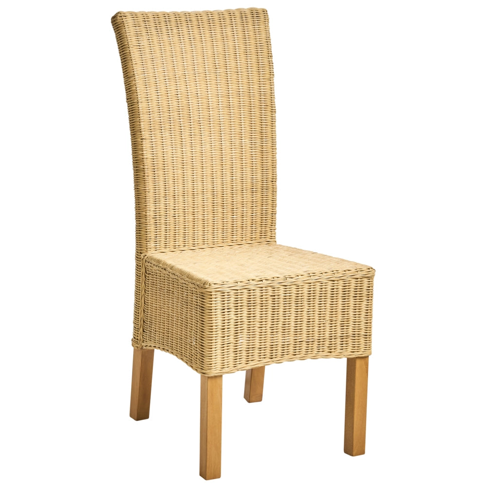 Set di 2 sedie da pranzo in rattan intrecciato con schienale alto per soggiorno colore naturale