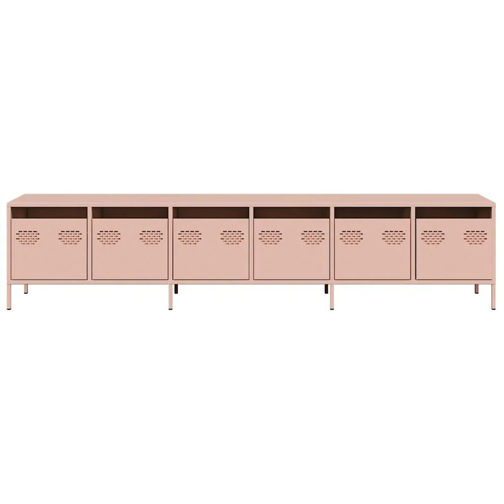 Mobile porta TV con ampio vano contenitore 202 x 39 x 43 cm design moderno e robusto in acciaio laminato a freddo rosa 02_0055633