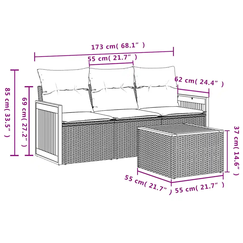 Set Divani da Giardino 4 pz | Set Salotto da Giardino con Cuscini Nero in Polyrattan