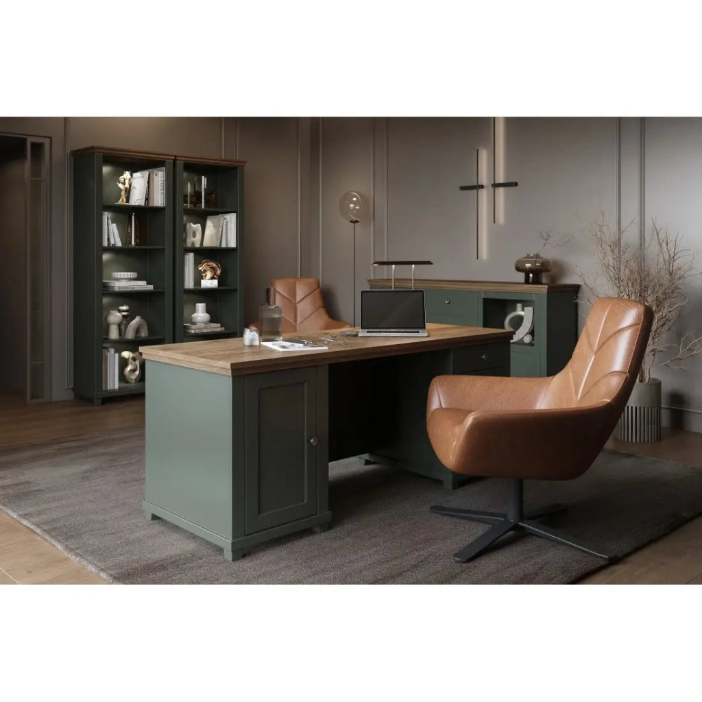 Biblioteca ASSIA verde scuro e legno 71 cm - 5 nicchie aperte - Eleganza sobria e design