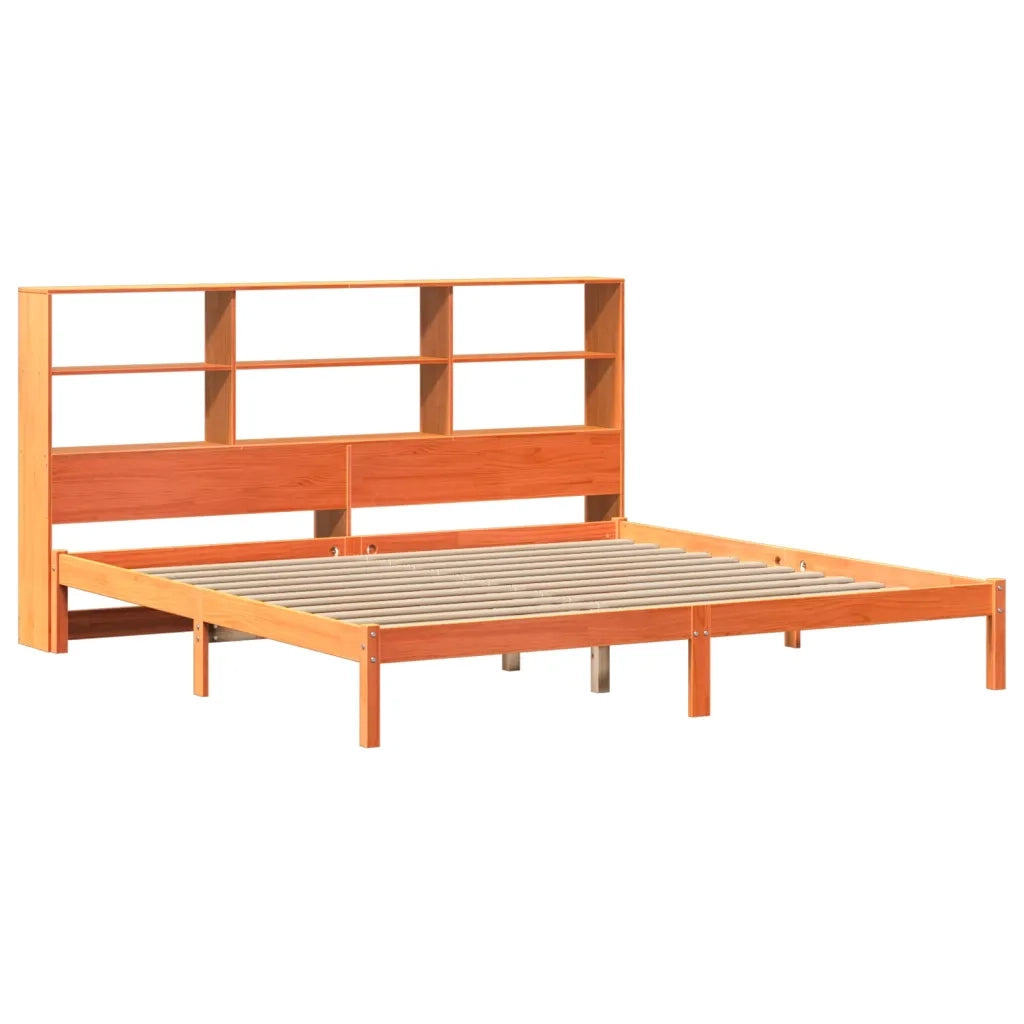 Letto Libreria senza Materasso Marrone Cera 200x200 cm in Pino 3321609