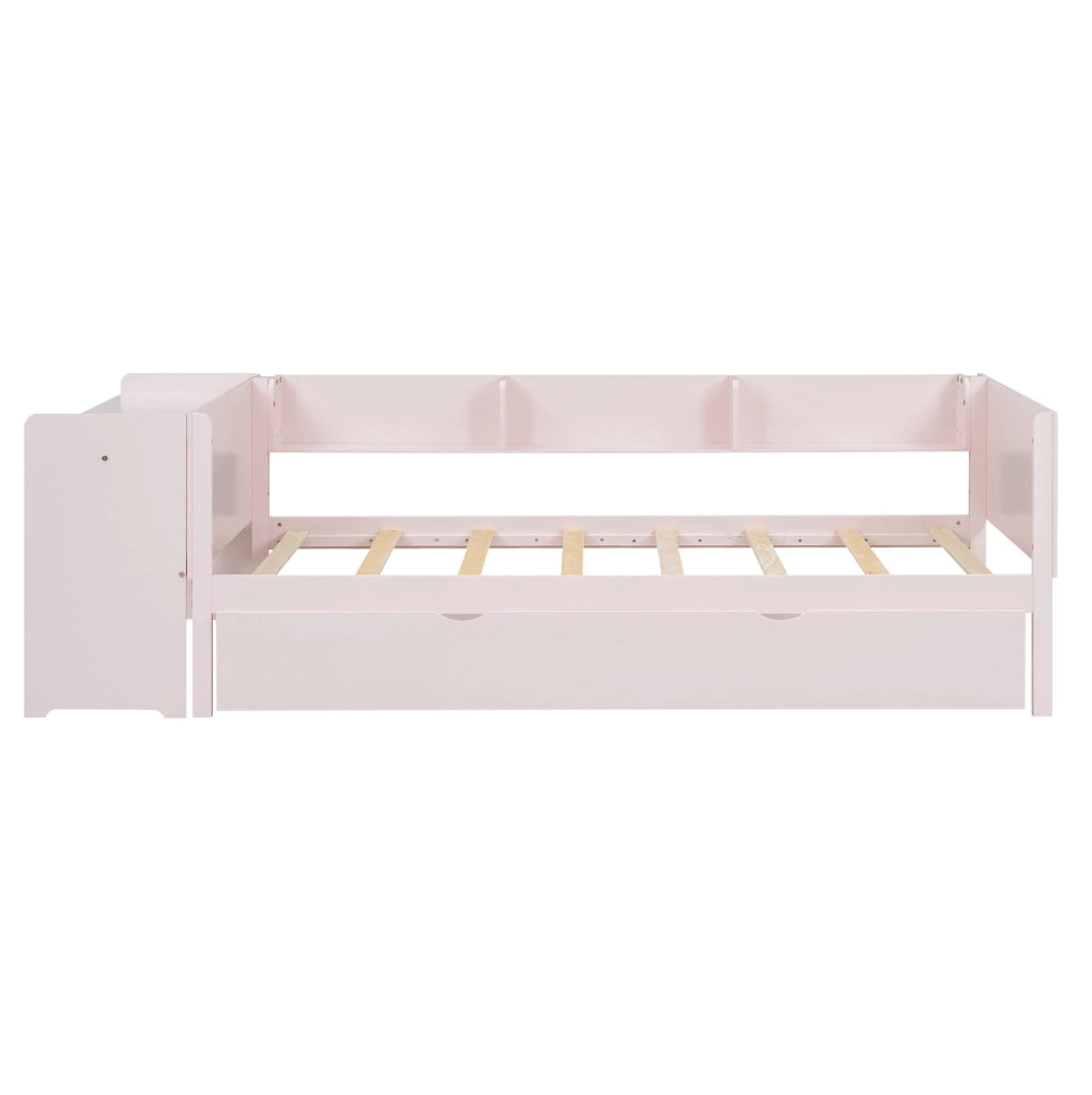 Letto per bambini 90x200 cm con letto estraibile; scrivania e ripiani; legno e MDF; rosa