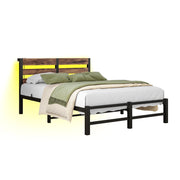 Letto una piazza e mezza 120×200 cm con LED; 2 USB e ripiano testiera; senza materasso; metallo e legno; nero marrone