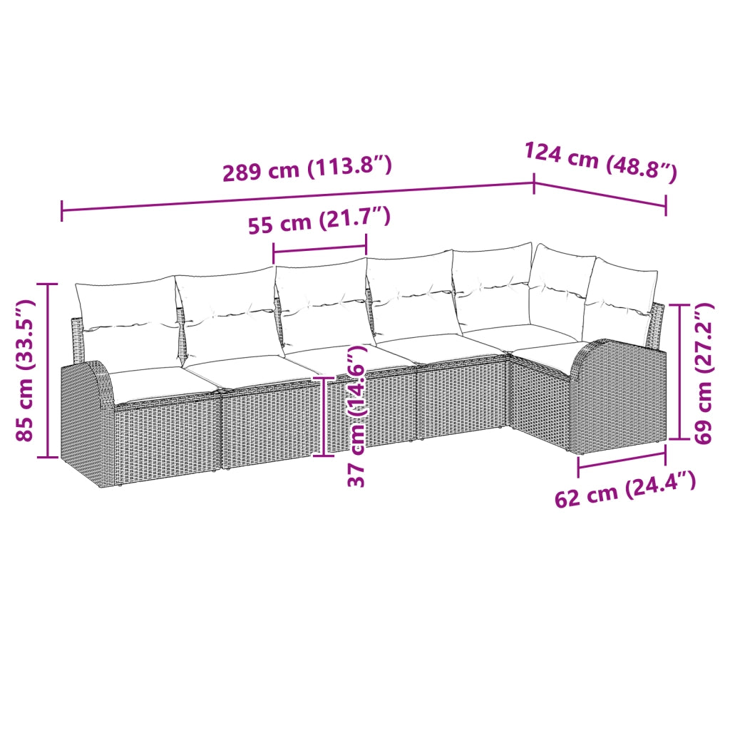 Set Divano da Giardino 6 Pezzi con Cuscini Grigio Chiaro Polyrattan