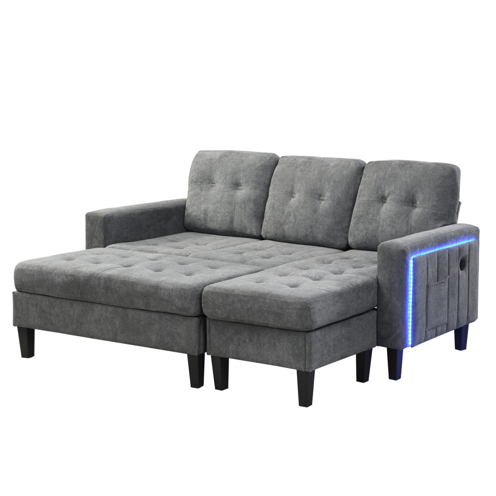 Divano letto modulare a L con pouf XXL, LED e USB