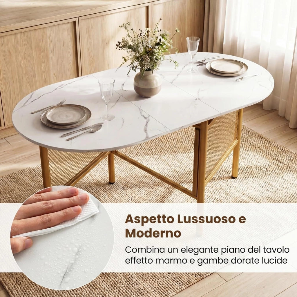 Tavolo da Pranzo Pieghevole per 6-8 Persone, Tavolo Consolle Estensibile Salvaspazio con Ali Ribaltabili con Ganbe in Metallo per Cucina e Soggiorno, 150 x 80 x 76 cm (Bianco)