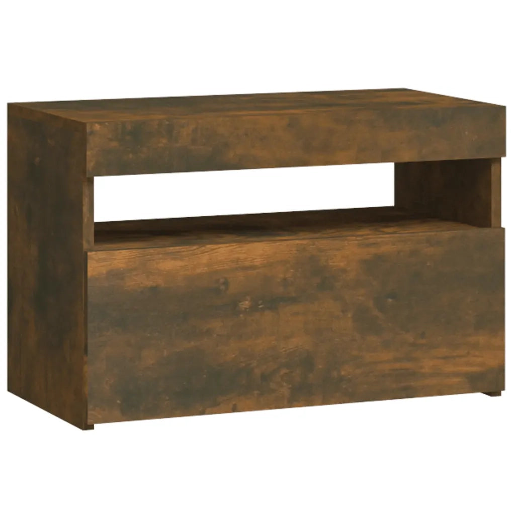 Comodino con Luci LED-Tavolino da notte Rovere Fumo 60x35x40 cm