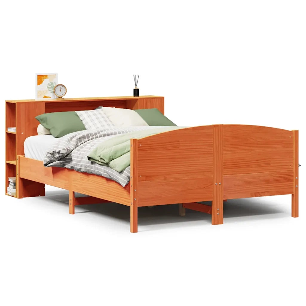 Letto Libreria senza Materasso Marrone Cera 150x200 cm in Pino 3323064