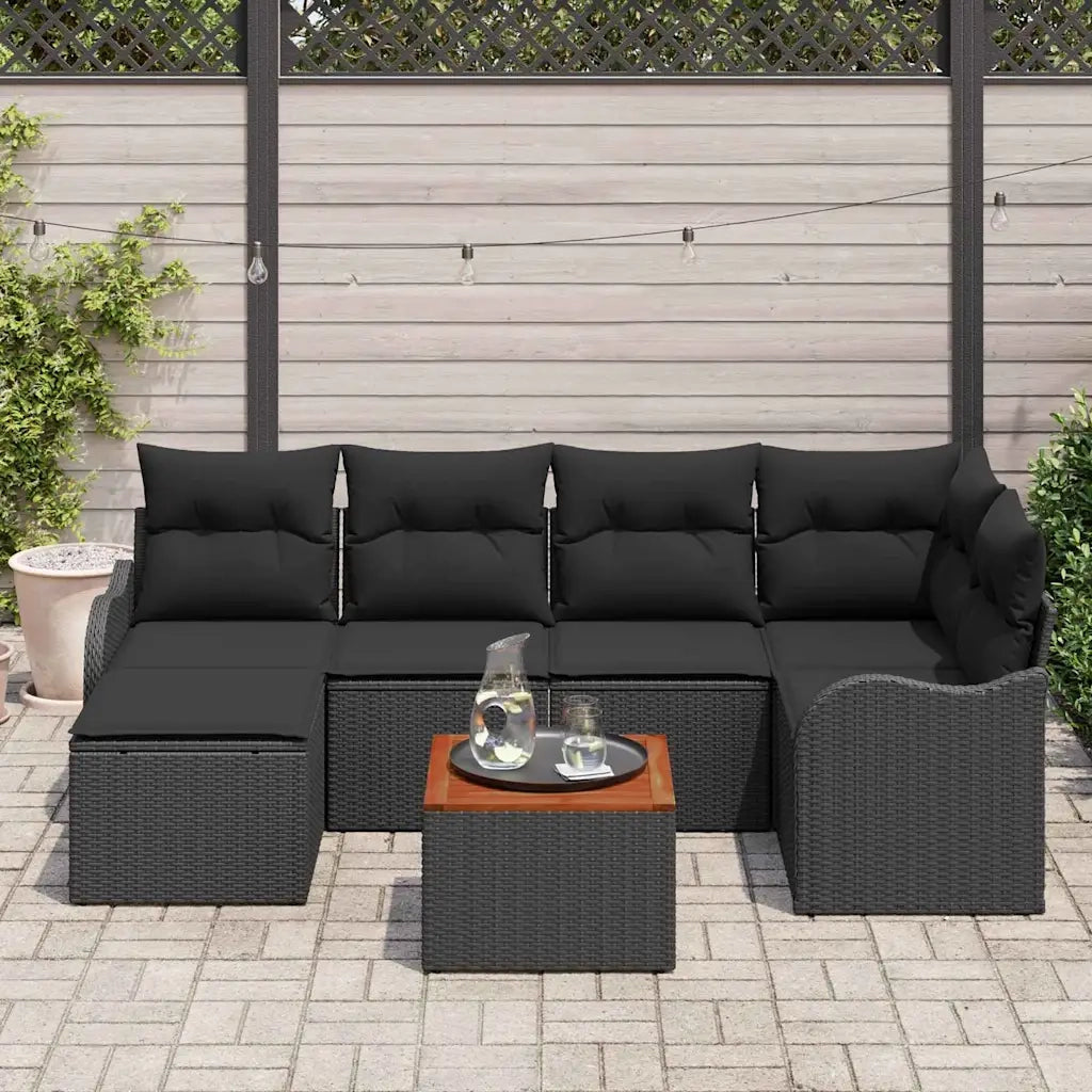 Set Divano da Giardino con archiviazione 7 pcs Nero polyrattan