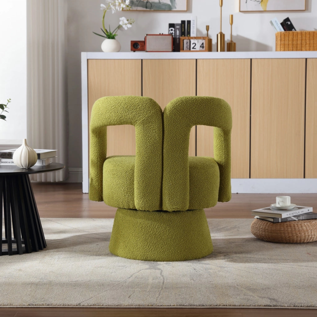 Poltrona girevole a 360° in tessuto bouclé verde oliva