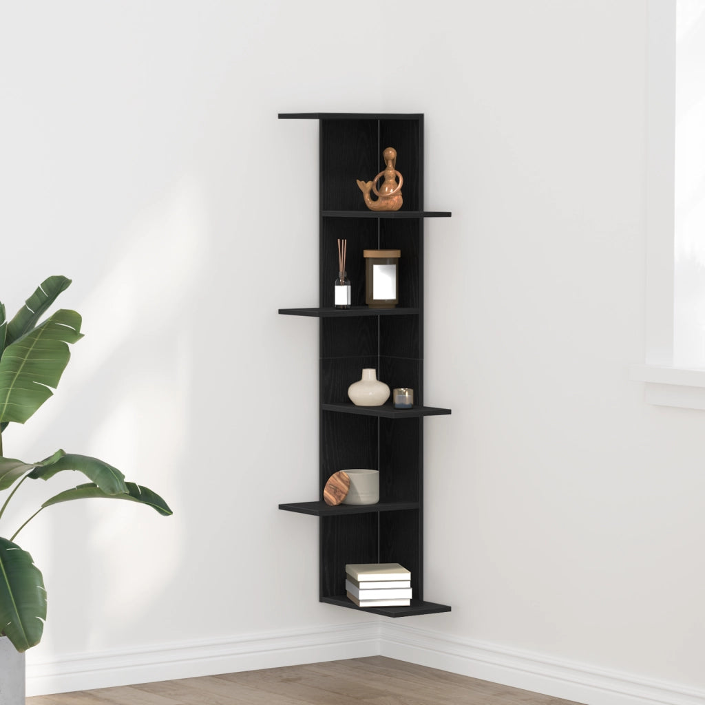 Mensola d'angolo  Nera in Rovere 36,5x36,5x140 cm in Legno Ingegnerizzato