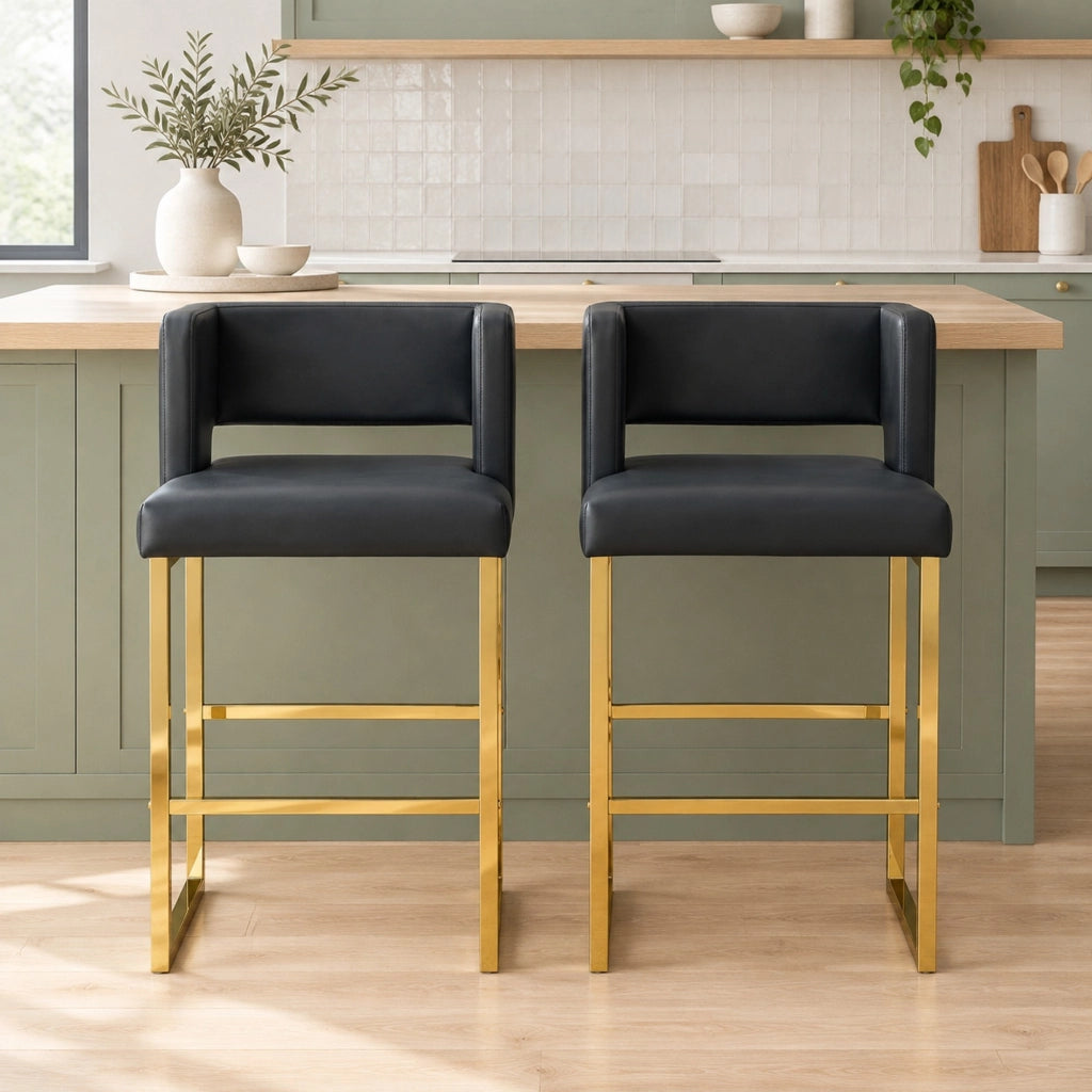 Sgabello da bar nordico nero con gambe oro, h 91,4 cm