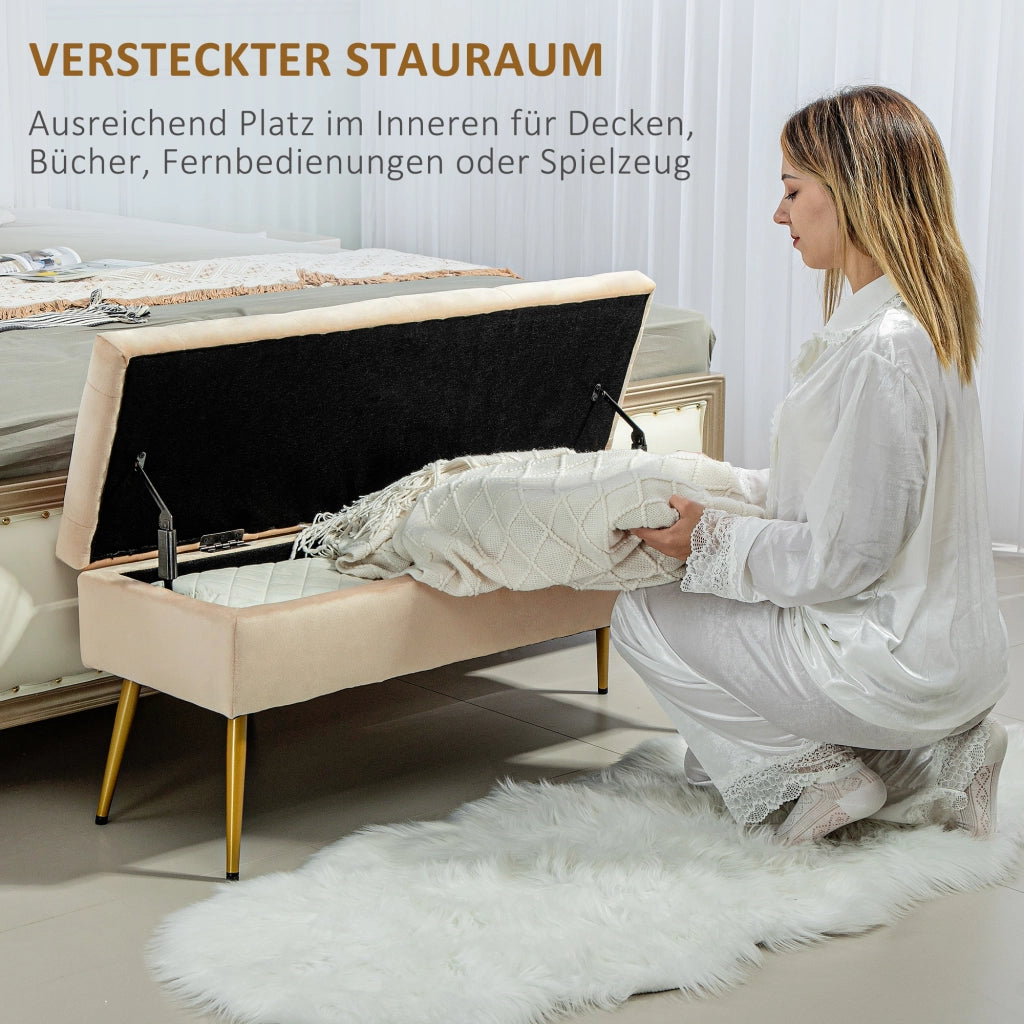 Panca contenitore imbottita effetto velluto ¨C Xylo ¨C Design trapuntato beige 102x35x43cm