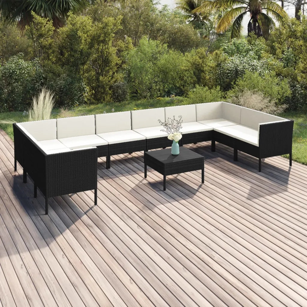 Set Divani da Giardino 11 pz con Cuscini in Polyrattan Nero cod mxl 38535