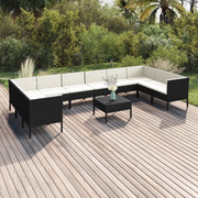 Set Divani da Giardino 11 pz con Cuscini in Polyrattan Nero cod mxl 38535