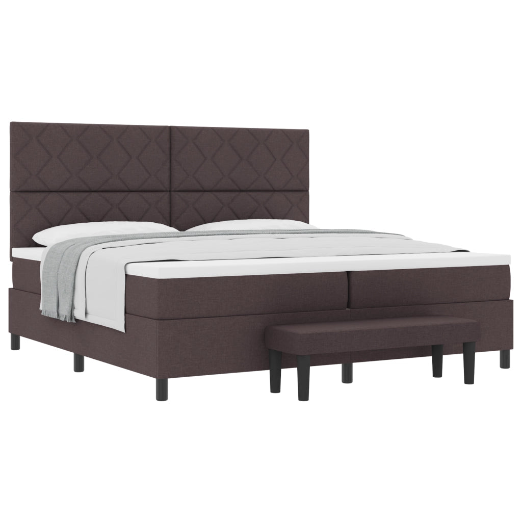Letto con Box Spring con Materasso e Panchina Marrone Scuro 200x200 cm Tessuto