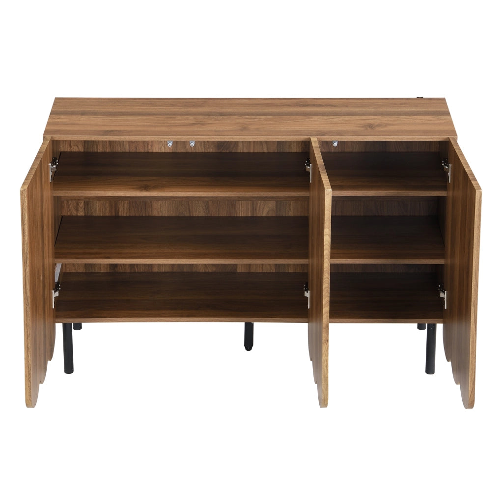 Credenza 120x35x80 cm color noce in MDF, ante ondulate e ripiani regolabili