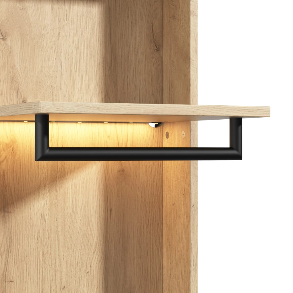 Set guardaroba con specchio e 3 luci LED, 155x47x200 cm, 3 appendini, 5 cassetti, colore antracite-rovere