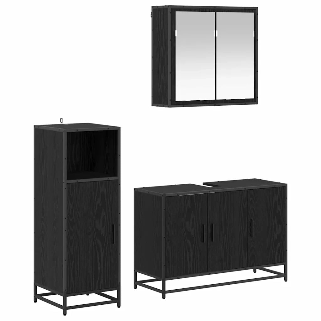 Set di mobili per il bagno 3 pcs Rovere Nero Legno multistrato