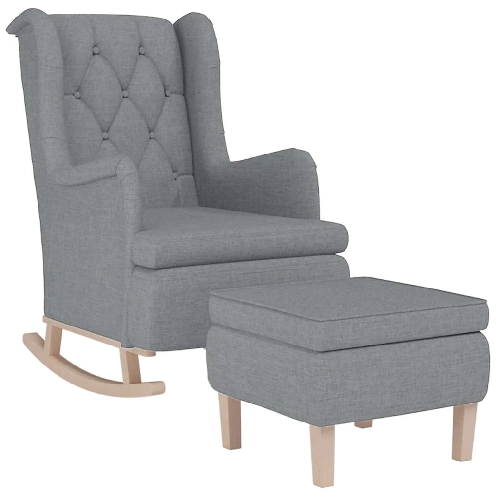 Divano Sedia-Poltrona con Gambe a Dondolo e Sgabello Grigio Chiaro Tessuto