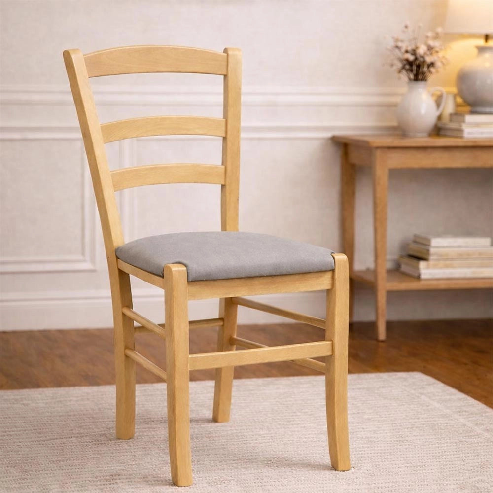 Sedie da sala da pranzo Paesana in legno naturale seduta imbottita grigio chiaro