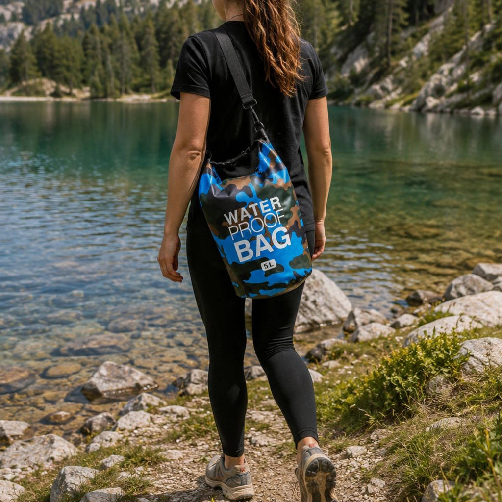 Seniliri, Borsa Impermeabile Capacità 5 lt, blu Mimetica