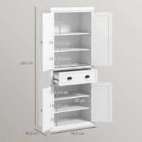 Credenza da cucina alta, con ripiani regolabili, 4 porte, grande cassetto, 76,2 x 40,2 x 183 cm Bianco