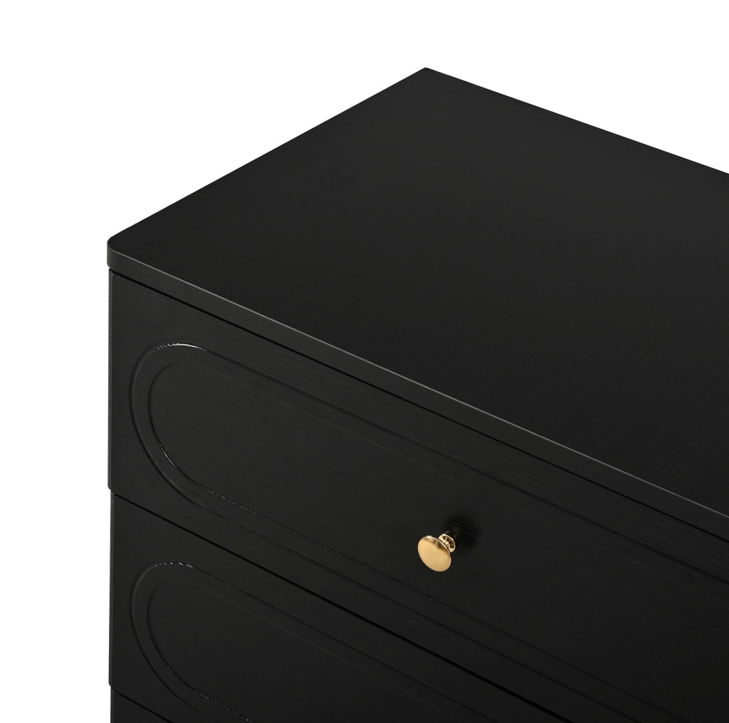 Credenza ULEVR 120x40x75 cm con 6 cassetti e gambe in metallo, nera