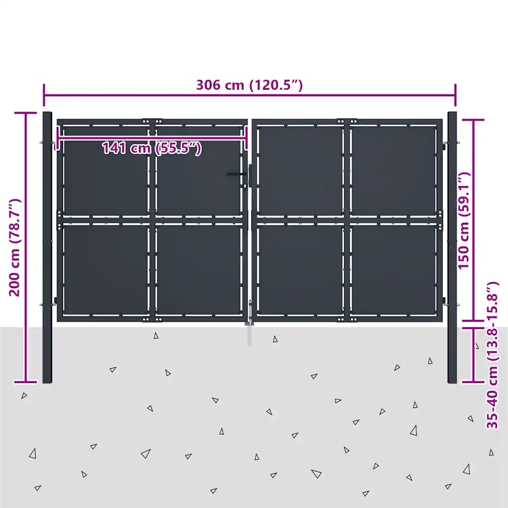 Cancello da Giardino in Acciaio 300x150 cm Antracite 144526
