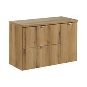 Set da bagno sospeso VANO finitura rovere 90cm: mobile sotto lavabo con cassetti e armadietti + piano per lavabo