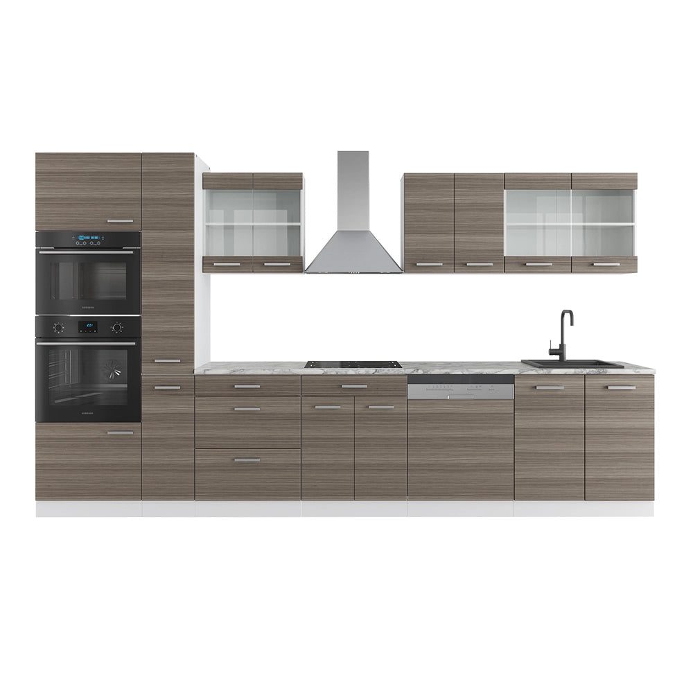 Vicco Mobile da cucina Grigio prezioso/bianco 350 cm con armadio alto, PL Marmo