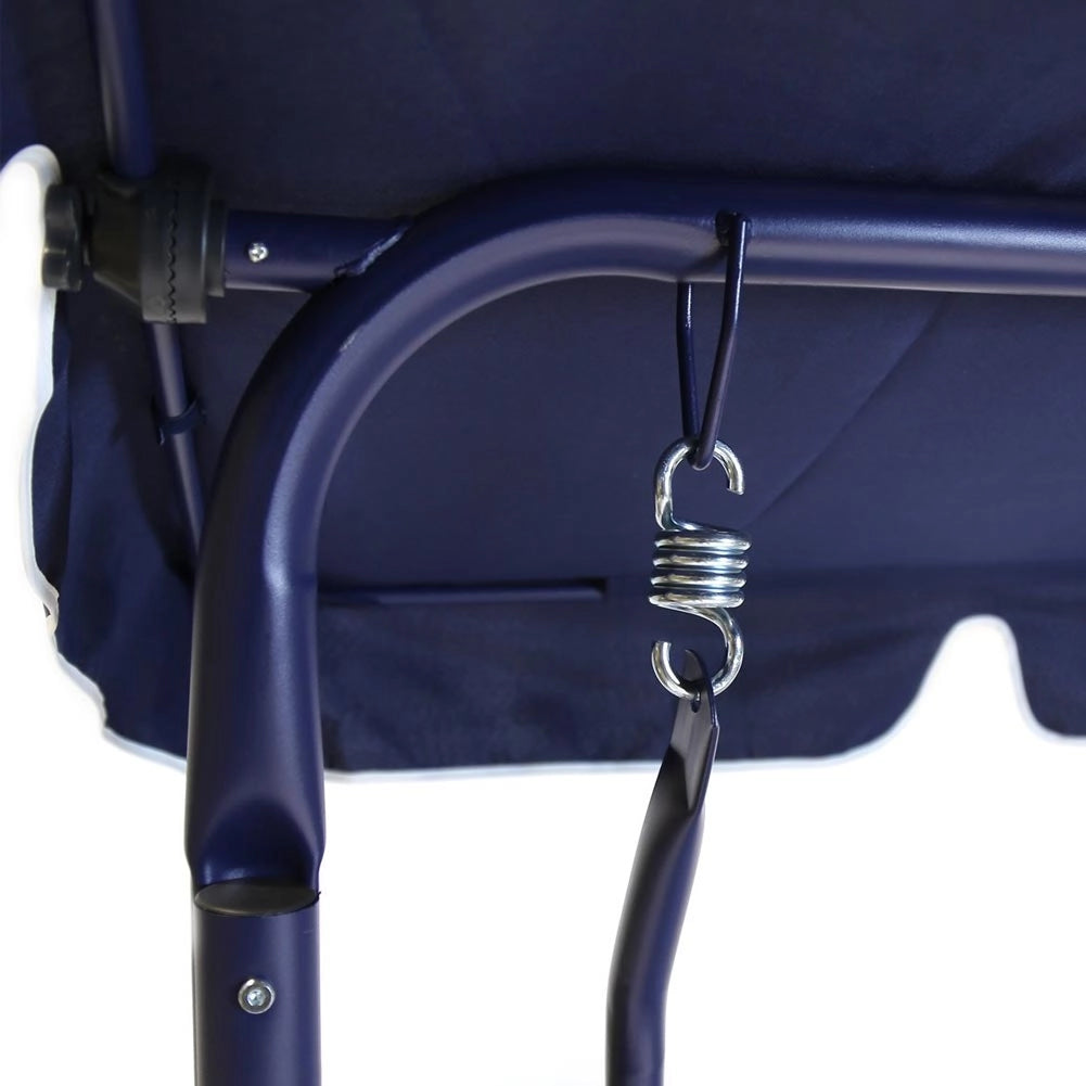 Dondolo da Giardino 3 Posti Altalena per Esterno Acciaio + Tettuccio BLU Bianco