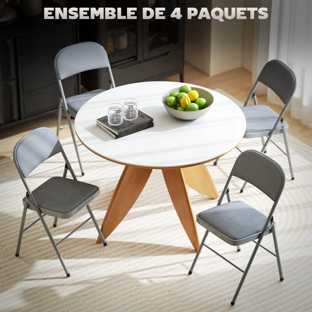 Set 4 Sedie Pieghevoli Imbottite ¨C Zephmum ¨C Grigio Chiaro Velluto Acciaio