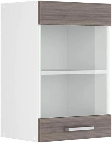 Mobile da cucina in vetro R-Line, Grigio nobile, 40 cm, per la libera combinazione all'interno di sistemi cucina modulari
