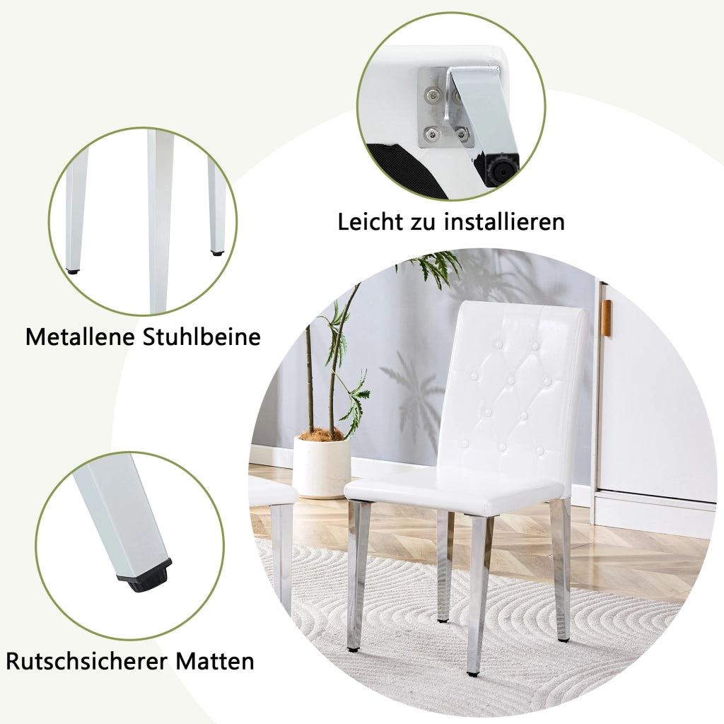SEDIA da pranzo Set da 4 pezzi 89 cm Bianco PU con gambe in metallo argento