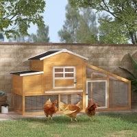 Pollaio per Galline Ovaiole da Esterno con Zona di Corsa, Pollaio per Galline da Esterno con Zona di Nidificazione e Vassoio Estraibile da Giardino in Legno, 200x80x105 cm