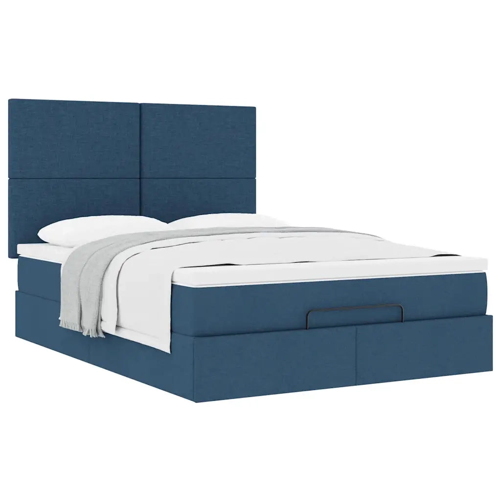 Struttura Letto Pouf con Materasso Blu 140x200cm in Tessuto 3313084