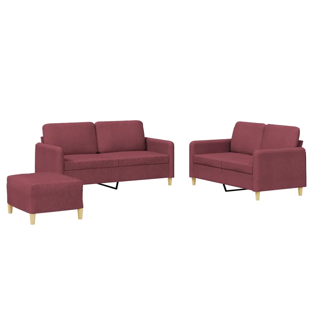 vidaXL Set di Divani 3 pz con Cuscini Rosso Vino in Tessuto