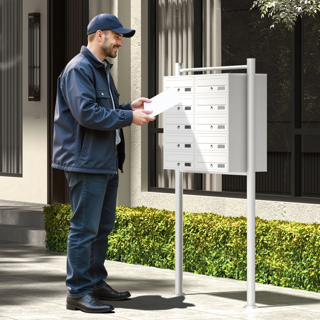 Cassetta postale condominiale autoportante 10 posti, bianco, 2 moduli 945 x 270 x 1500 mm